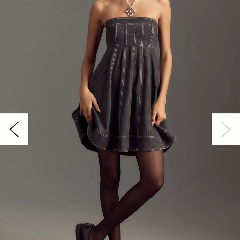 Pilcro Anthropologie Dark Gray White Pinstripe Strapless Minidress Small